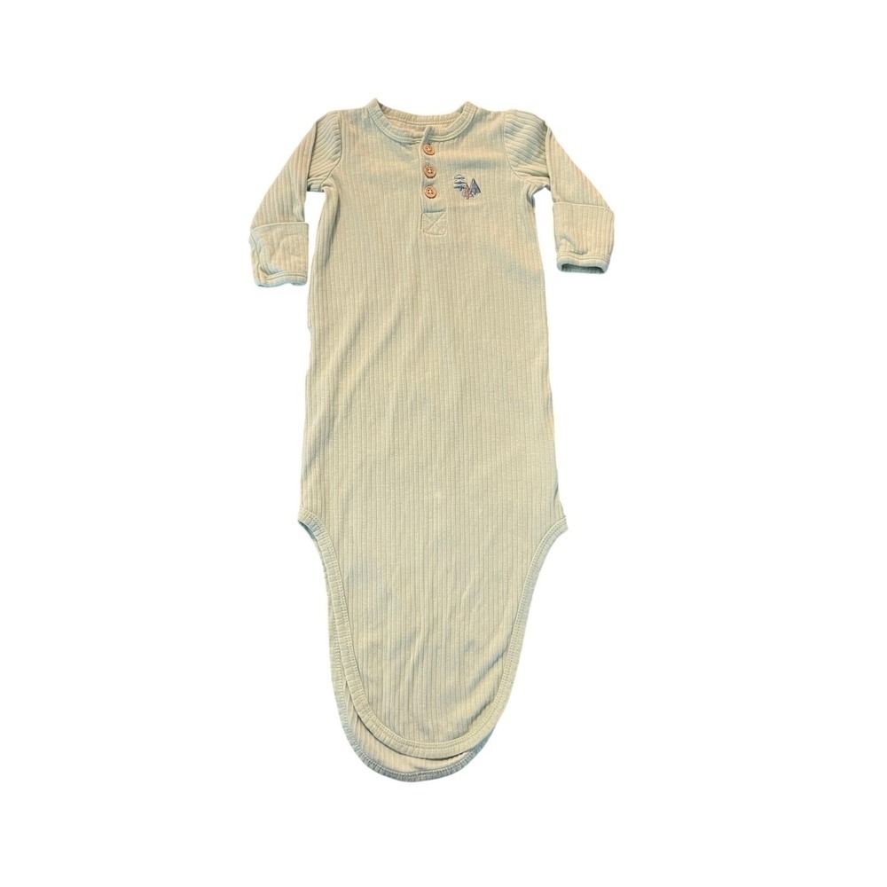 Baby Essentials Sage Green Ribbed Henley Sleeper Gown Pine Tree 3M (0948)